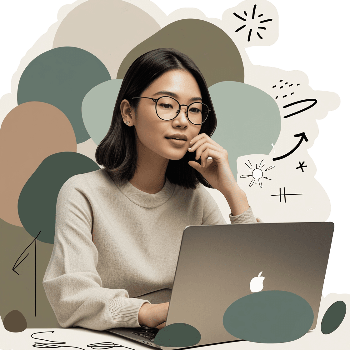 A young woman typing on the laptop